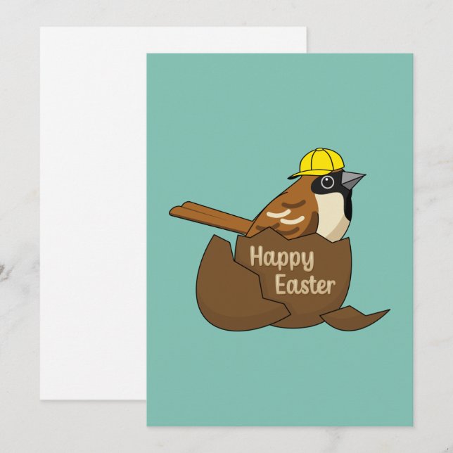 Cute Sparrow Chocolate Egg Glad påsk Julkort (Fram/baksida)