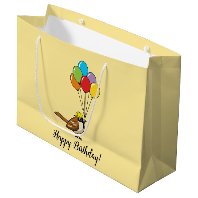 Cute Sparrow med Balloons Birthday | Anpassa (Framsidan Vinklad)