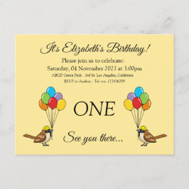 Cute Sparrow med Balloons Birthday | Anpassa Inbjudan Vykort