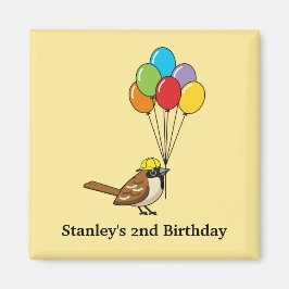 Cute Sparrow med Balloons Birthday | Anpassa Magnet
