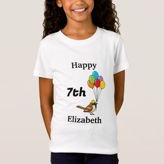 Cute Sparrow med Balloons Birthday | Anpassa T Shirt (Framsida)