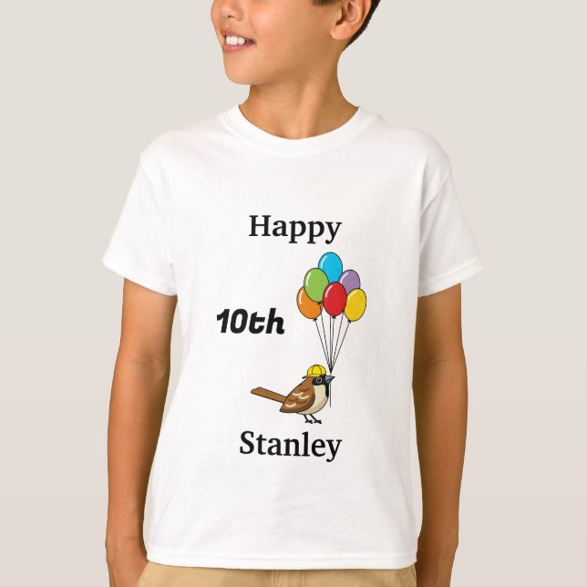 Cute Sparrow med Balloons Birthday | Anpassa T Shirt (Framsida)