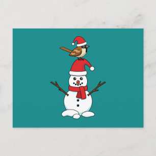 Cute Sparrow på Snögubbe Helg Vykort