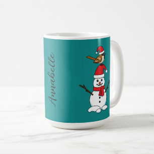 Cute Sparrow på Snögubbe Lägg till Namn Kaffemugg
