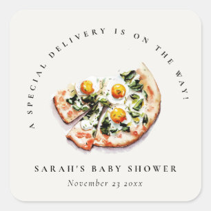 Cute Speciell Delivery Pizza Baby Shower Party Fyrkantigt Klistermärke