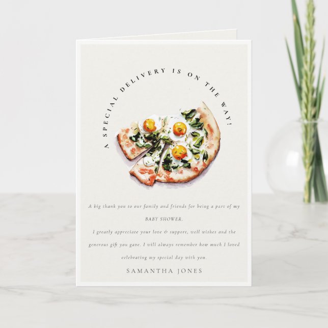 Cute Speciell Delivery Pizza Baby Shower Party Tack Kort (Framsida)
