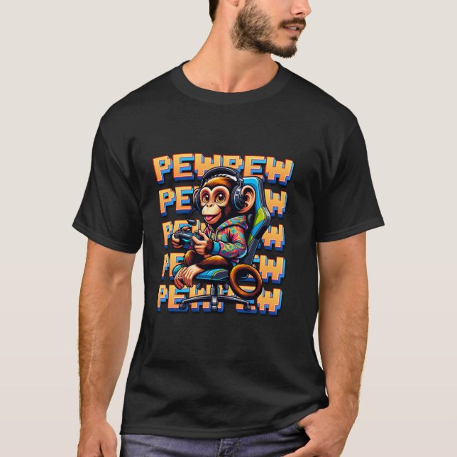 Cute-spelande, apa, visa videospelsgrafik, Manar-b T Shirt (Framsida)