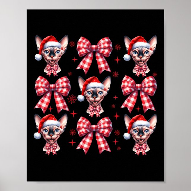 Cute Sphynx Cat Red Play Coquette Bow Jul W Poster (Framsidan)