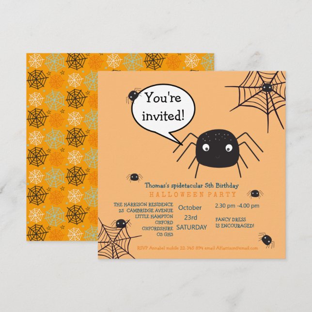 Cute Spider Birthday/Halloween Child's (Fram/baksida)