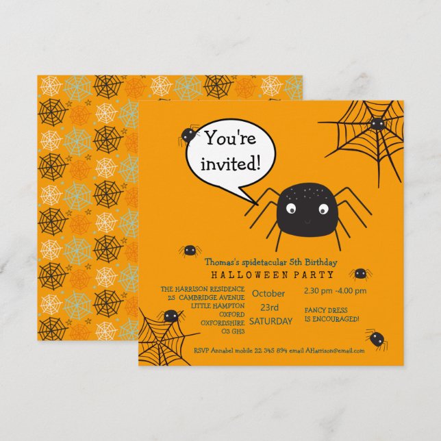 Cute Spider Birthday/Halloween Child's (Fram/baksida)