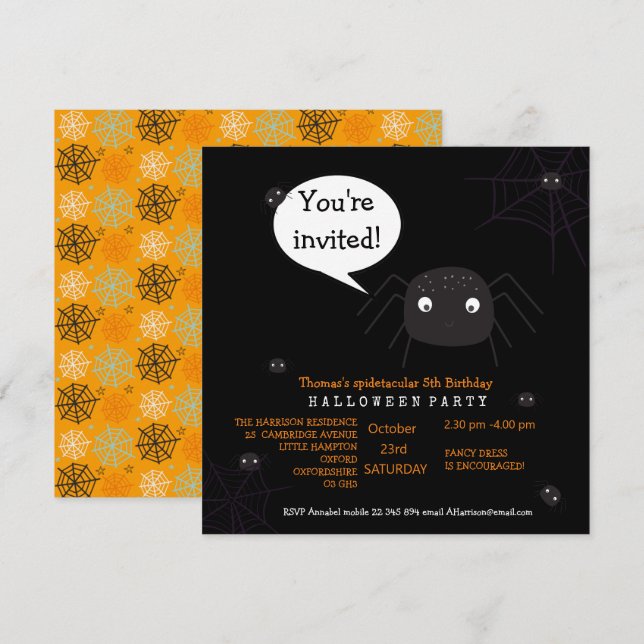 Cute Spider Birthday/Halloween Child's (Fram/baksida)