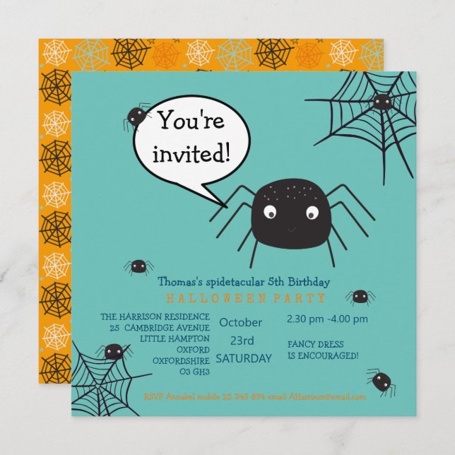 Cute Spider Birthday/Halloween Child's (Fram/baksida)