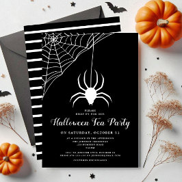 Cute Spider Black & White Halloween Tea Party Inbjudningar