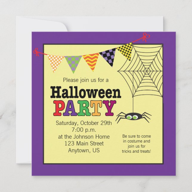 Cute Spider Colorful Halloween fest Inbjudningar (Framsida)