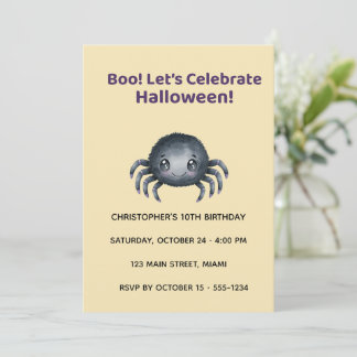 Cute Spider Halloween Birthday Invitation Inbjudningar