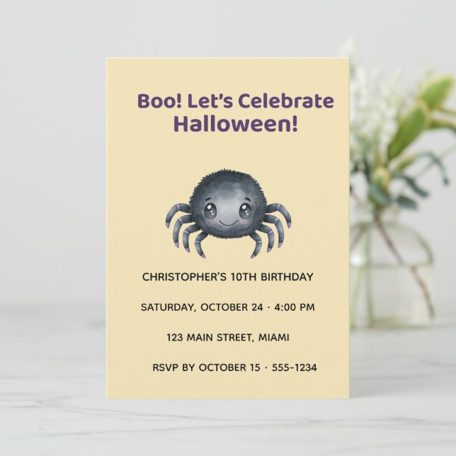 Cute Spider Halloween Birthday Invitation Inbjudningar (Stående Fram)