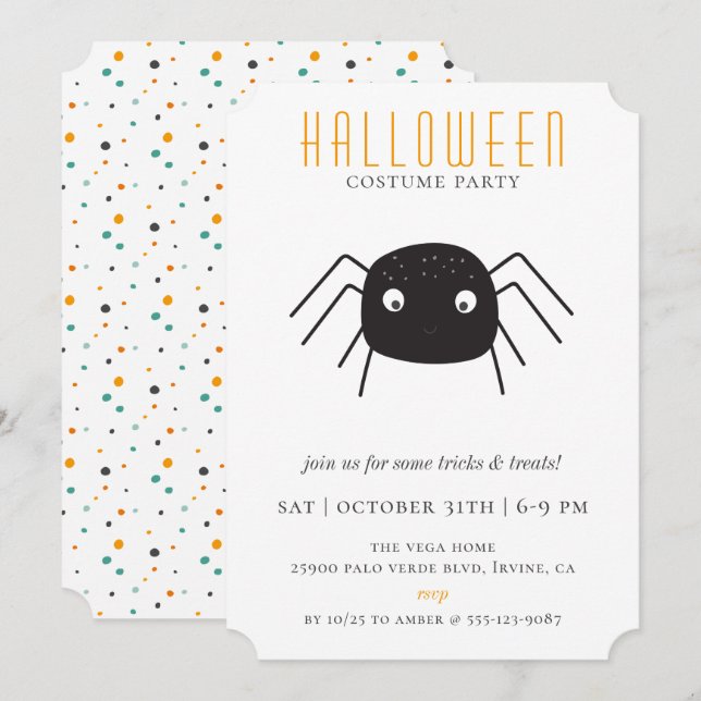 Cute Spider Halloween Costume Party Inbjudningar (Fram/baksida)