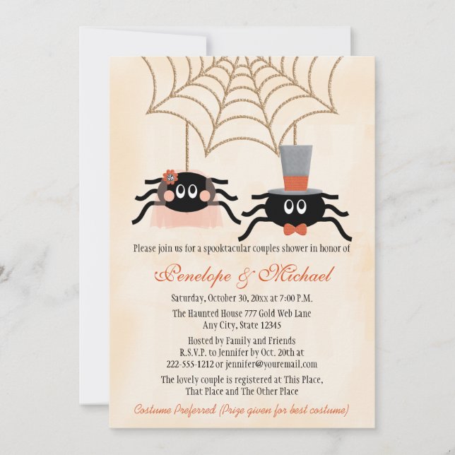 Cute Spider Halloween Par Shower Inbjudningar (Framsida)