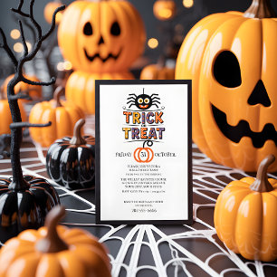Cute Spider och Pumpkin Bus eller godis Halloween Inbjudningar