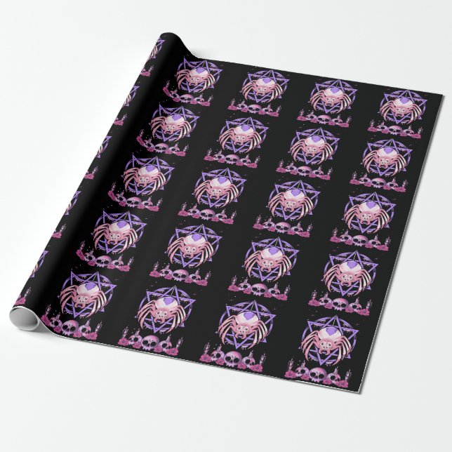 Cute Spider Satan Måne Pastel Goth Kawaii Presentpapper (Utrullad)