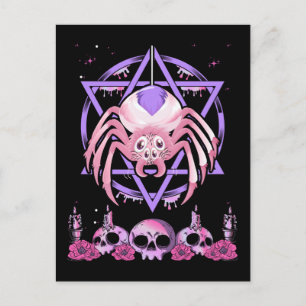 Cute Spider Satan Måne Pastel Goth Kawaii Vykort