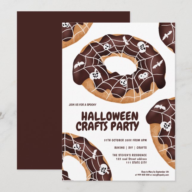 Cute spider spooky donuts Halloween-krabbor party Inbjudningar (Fram/baksida)