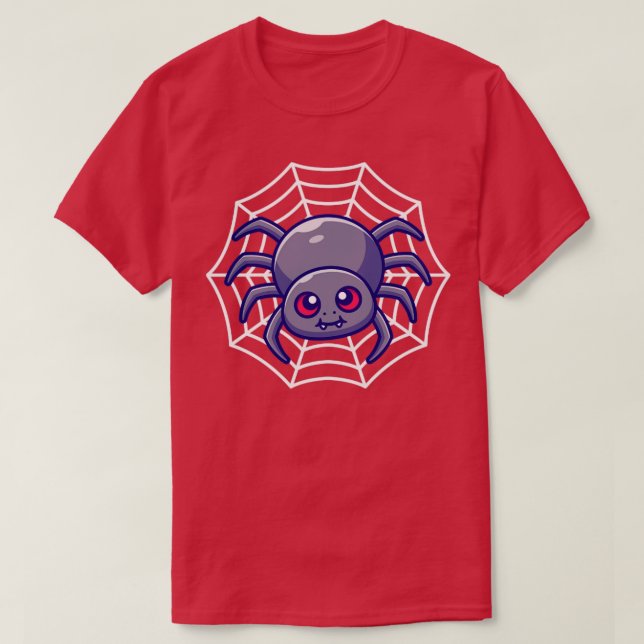 Cute Spider With Net Cartoon T Shirt (Design framsida)