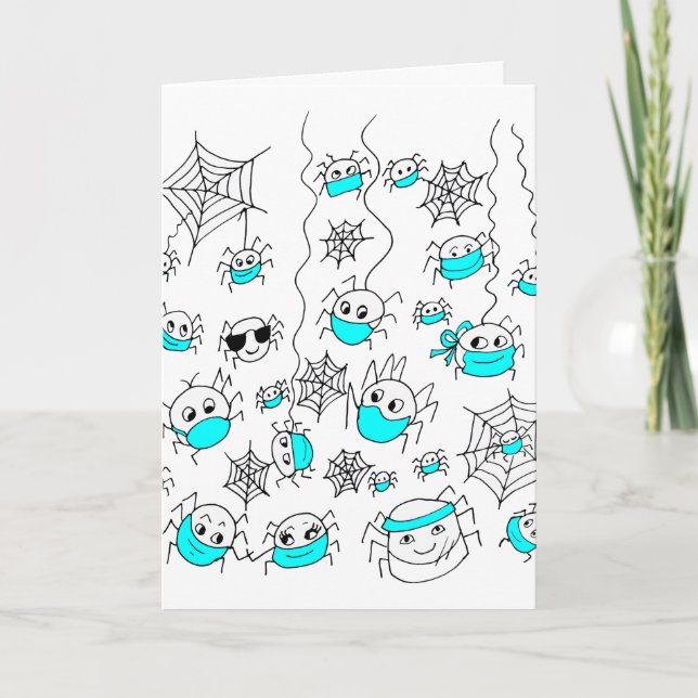 Cute Spiders i Ansikte Masks Funny Tecknad Kort (Framsida)