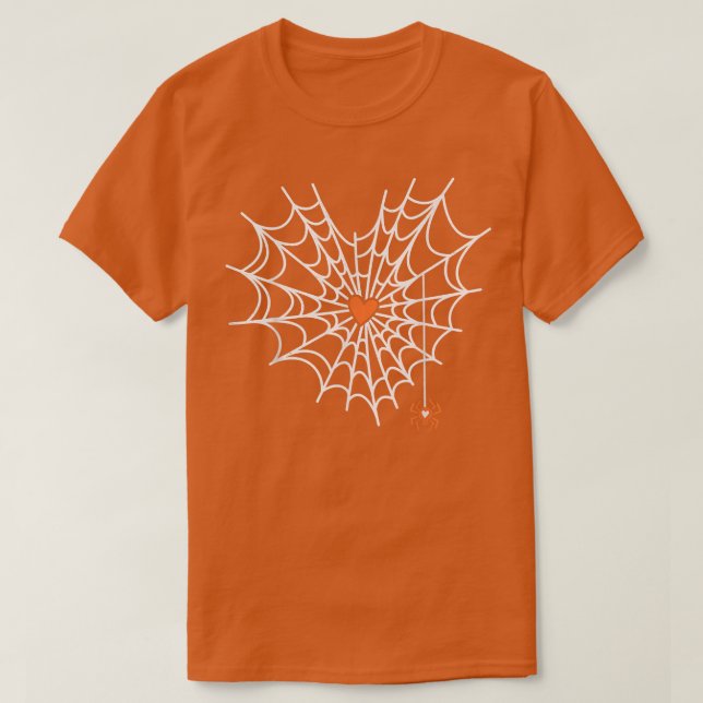 Cute Spindelnät Cobweb Heart Halloween Orange T Shirt (Design framsida)