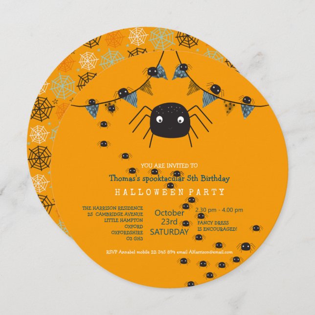 Cute spinder Barns Party Inbjudningar (Fram/baksida)