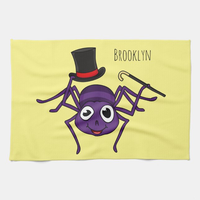 Cute spinder i tecknaden top hat kökshandduk (Horisontell)