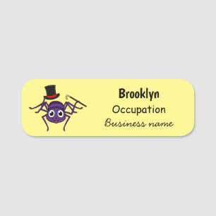 Cute spinder i tecknaden top hat namnbricka