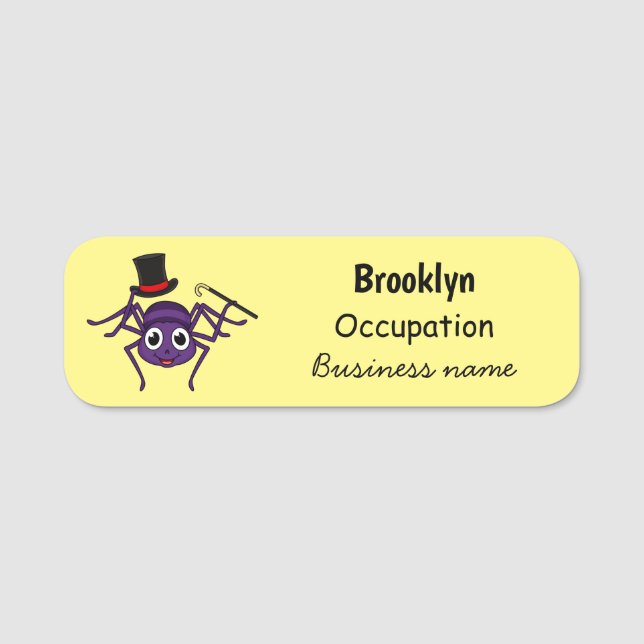 Cute spinder i tecknaden top hat namnbricka (Framsida)