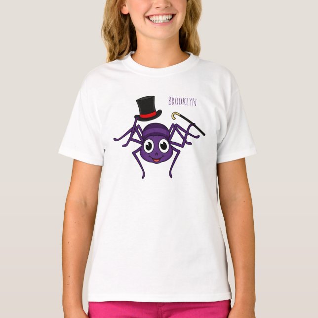 Cute spinder i tecknaden top hat t shirt (Framsida)