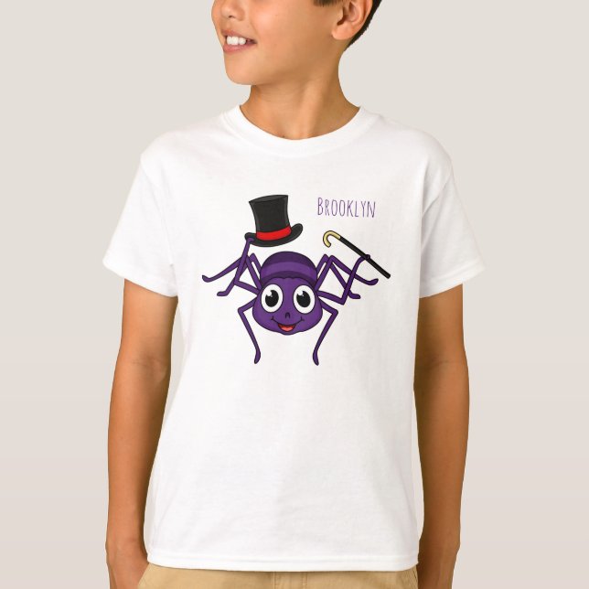 Cute spinder i tecknaden top hat t shirt (Framsida)