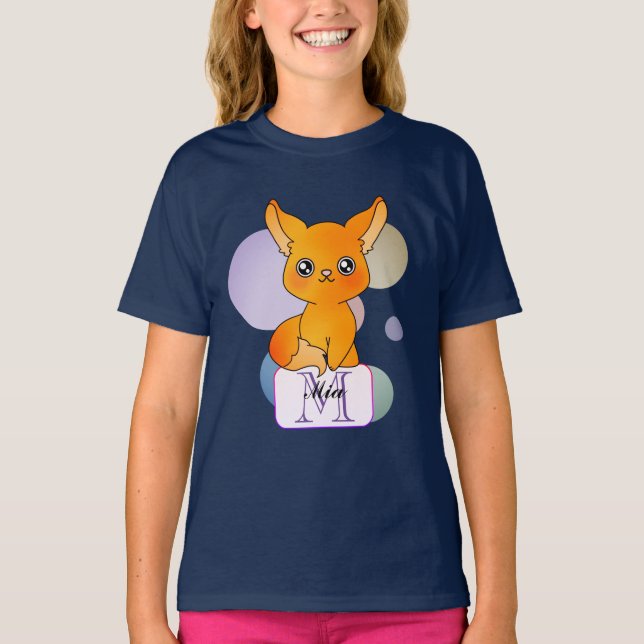 Cute Spirit Fox med Circle Halos T Shirt (Framsida)