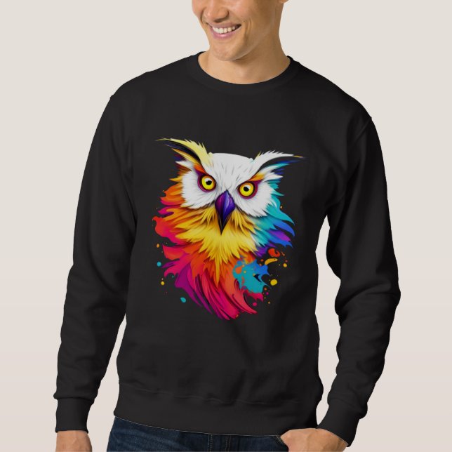 Cute Splash Owl Lång Ärmad Tröja (Framsida)
