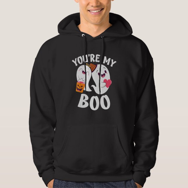 Cute spöke Du är min boo Halloween-pars manar wome Hoodie (Framsida)