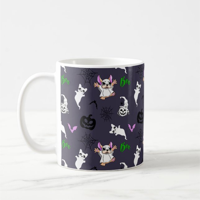 Cute spöke Fransk Bulldog fladdermus pumkin Hallow Kaffemugg (Vänster)