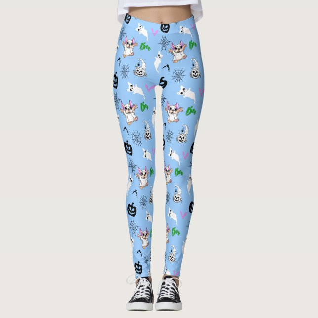 Cute spöke Fransk Bulldog fladdermus pumkin Hallow Leggings (Framsida)