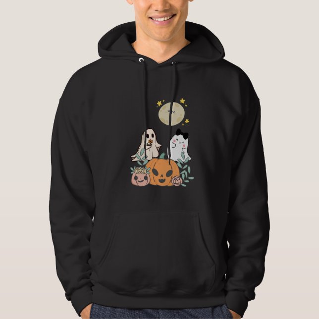 Cute spöke med blommor i pumpplåster hoodie (Framsida)