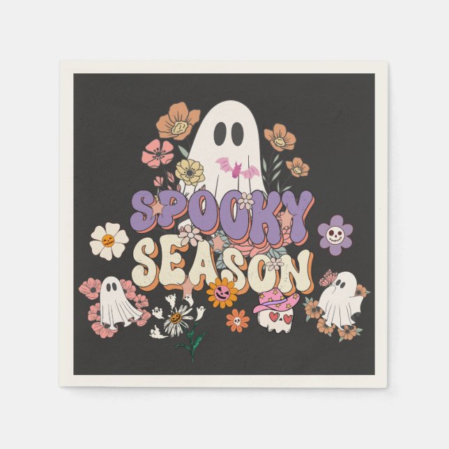 Cute spöke med blommorna Halloween Pappersservett (Framsidan)