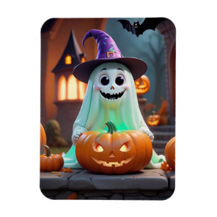 Cute spöke med Halloween-pumpor Magnet