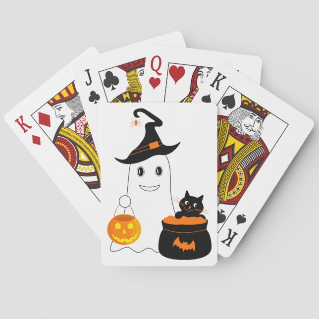 Cute spöke med svart katt fira halloween casinokort (Baksidan)