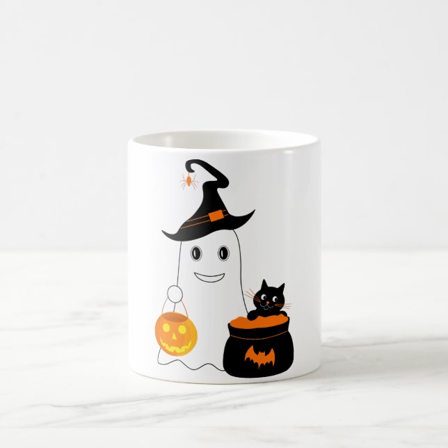 Cute spöke med svart katt fira halloween kaffemugg (Center)