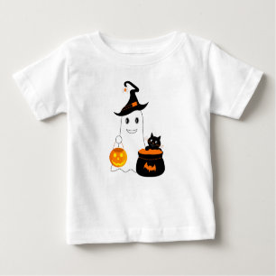 Cute spöke med svart katt fira halloween t shirt