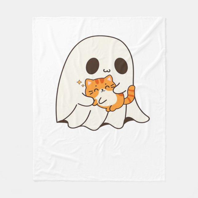Cute spöke och katt, Gift Halloween Classic T-Shir Fleecefilt (Framsidan)