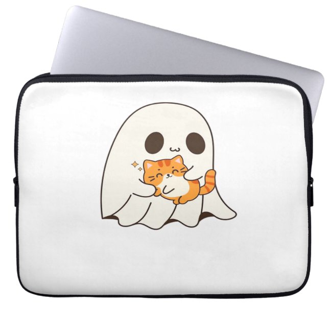 Cute spöke och katt, Gift Halloween Classic T-Shir Laptop Fodral (Framsidan)