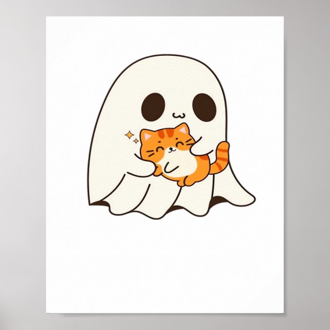 Cute spöke och katt, Gift Halloween Classic T-Shir Poster (Framsidan)