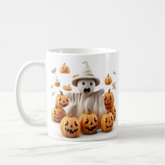 Cute spöke och pumpkaffe mugg